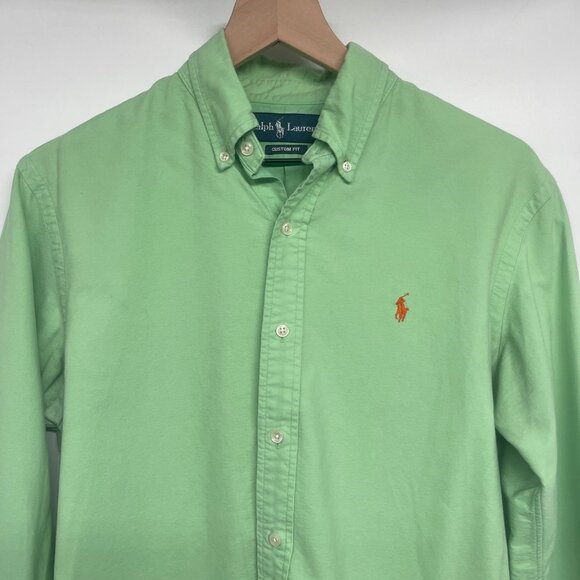 Ralph Lauren Polo Custom Fit Green Orange Pony Long Sleeve Button Down Shirt - Picture 3 of 6